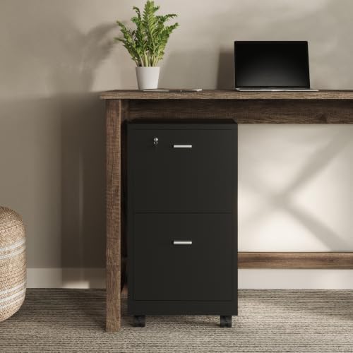 Lavish Home 2-Drawer Wooden File Cabinet with Lock, Black, 16” x 27”