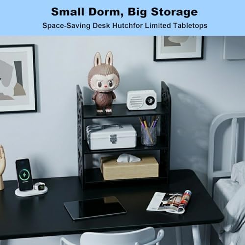 YGYQZ Adjustable Desktop Shelf Organizer, 3-Tier Desk Shelf, Black Pattern