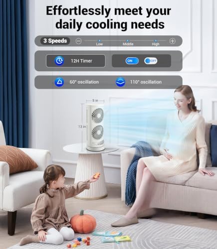 Personal Tower Cooling Fans that Blow Cold Air,25dB Quiet Fan with 24ft/s