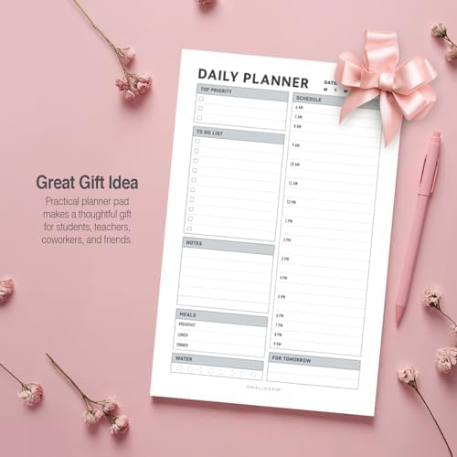 Daily Planner Notepad, 5.5 x 8.5" Tear-Off Pad – 70 Undated Sheets Focus-Enhancing Desktop Organizer with Hourly Schedule, To-Do List for Work, School (White, Checkbox, 1 Pack)