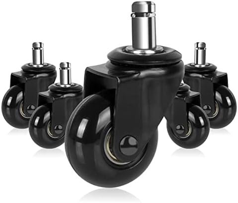 Hirate 2 inch Office Chair Caster Durable PU Wheel Replacement Set of 5 Black