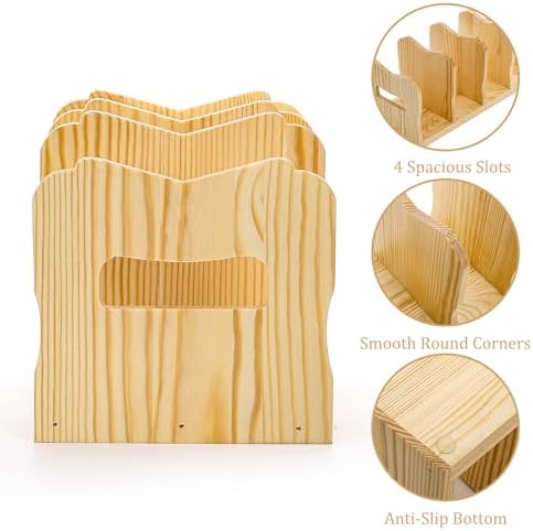 Lawei 2 Pack Wooden Mail Sorter, 4 Slot Desk File Organizer with Handles, Sturdy File Sorter Book Holder for Letter, Envelope, Purse Clutch Divider, Storage Folder Racks for Home, Office, Classroom