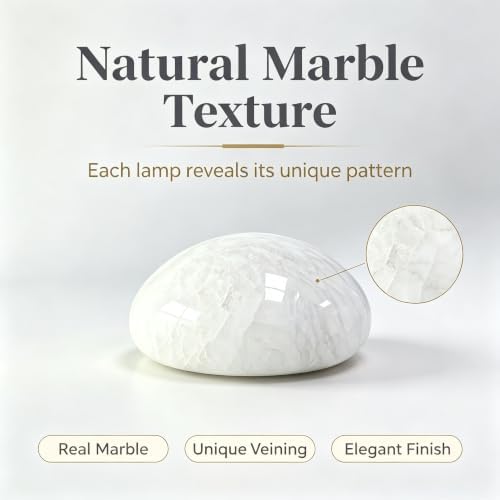 Natural Marble Lamp Cordless Touch Control Night Light Rechargeable Small Marble Table Lamp, Dimming Warm Glow Portable Marble Touch Lamp for Bedroom, Living Room, Decor Gift (B-Pure White)