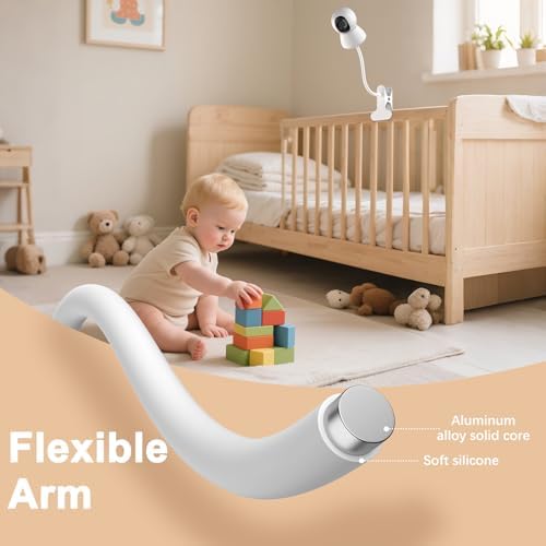 Baby Monitor Mount - Universal Adjustable Monitor Flex Stand for Hello Baby, Nanit Pro, Infant Optics, VTech & Most Baby Monitors - Detachable Arm Camera Clip Mount with Cute Stickers for Crib