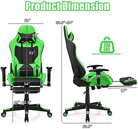 Reclining Gaming Chair, Racing Office Computer Chair with Footrest (D 28.5" x 28.5" x 50.5")