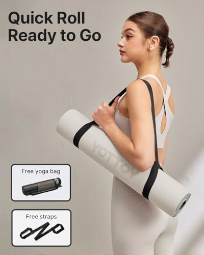 Yoga Mat,Non-Slip TPE Exercise Mat(1/4 Inch) for Pilates, Fitness & Barefoot Workouts, Home Gym Studio with Strap & Bag