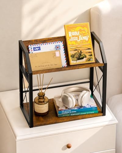 Desktop Bookshelf, Wooden Desk Shelf Organizer, Brown