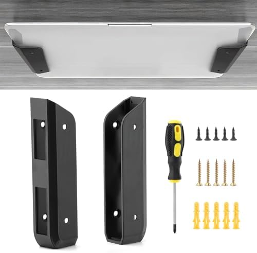 Under Desk Laptop Mount, Metal Under Desk Device Holder with Adhesive & Screws in,Anti-Scratch Pads for Devices Up to 1.3" Thick Laptop, Keyboard