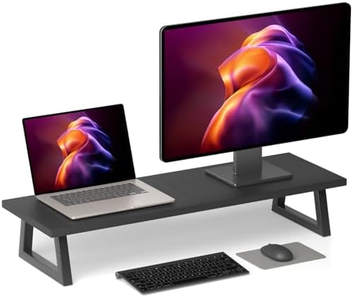 TEAMIX 31.5 inch Dual Monitor Stand Riser, TV Riser, Black Desk Organizer