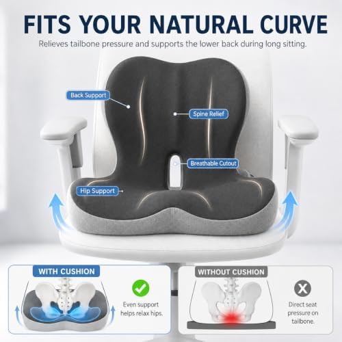 Celnva Orthopedic Seat Cushion – L-Shaped Lumbar Support Memory Foam Comfort for Long Sitting, Ergonomic Support for Office Chair, Wheelchair, Car & Travel (XL Black)