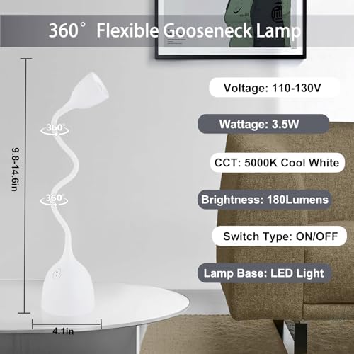 EJIAXIN Desk Lamp for College Dorm Room - LED Reading Light, White