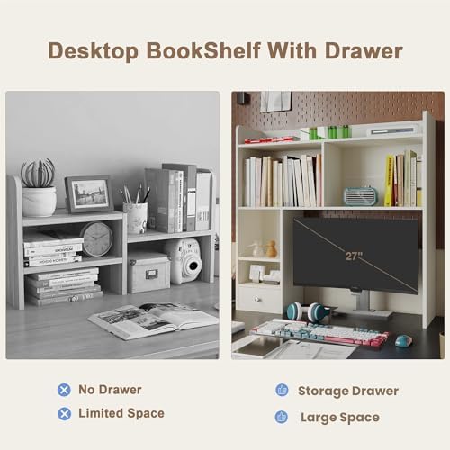 ChooChoo Desktop Bookshelf, 36.4" DormDesk Hutch with 5 Shelves
