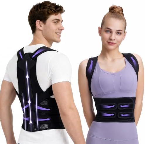 Posture Corrector for Women and Men, Full Back Support Brace, Black, Large