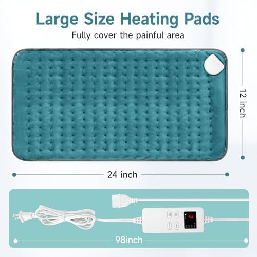 Heating Pad for Back Neck Shoudler Period Cramps Pain Relief，Portable Heating Pad Christmas Mother's Gifts for Women, Men, Mom, Wife, 6 Heat Levels & 4 Timer (Cyan)