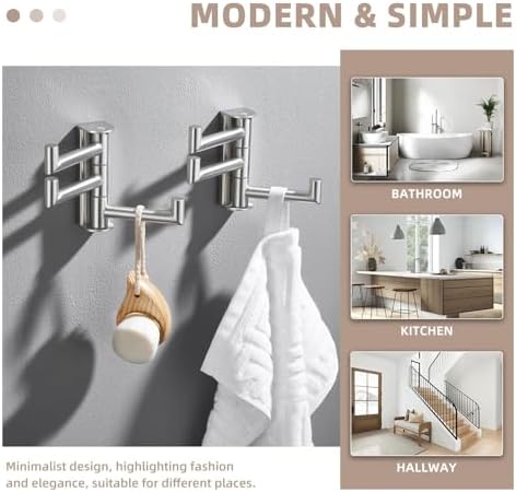 Suyar Swivel Towel Hook Brushed Nickel, Bathroom Robe Holder 3 Arms