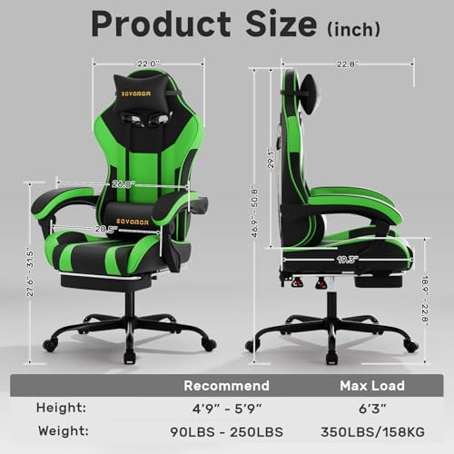 Ergonomic Gaming Chair,A Versatile 3-in-1 Video Game Chair for Work, Study, and Gaming,Features an Adjustable Backrest, Footrest, and Linked Armrests Office Chair for Adults,Blackgreen