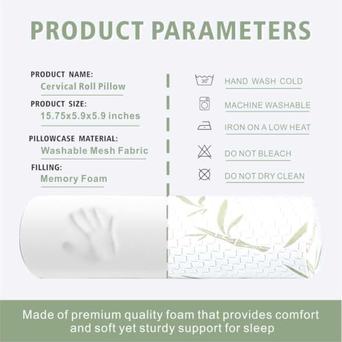 Cervical Neck Roll Pillow – Memory Foam Bolster Pillow for Neck & Back Support, Ergonomic Cylinder Pillow with Washable Cover for Side Sleepers, Lumbar, Knee & Leg Support