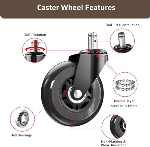 3 Inch Office Chair Wheels, Set of 25 (Black)