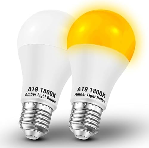A19 Amber Light Bulbs 1800K,9W Warm Light Bulb 800Lm, Blue Light Blocking