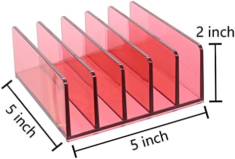 5 Slots Makeup Organizer for Desk, 2Pack Acrylic Mail Organizer Countertop for Sorting Mail, Business Card, Cash, Bill Money Organizer for Cash Envelope,Cash Tray for Cash Stuffing, Red