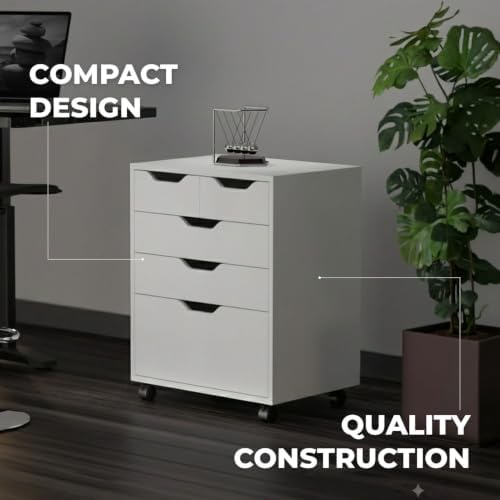 Winsome Halifax Mobile Storage Cabinet with 5 Drawers, White