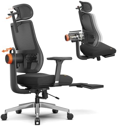 Newtral Ergonomic Office Chair, Auto-Following Lumbar Support Desk Chair with Footrest (Black, 5D Headrest)