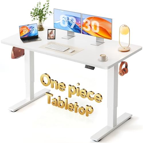 FEZIBO One-Piece Standing Desk, 55"x28" Seamless Tabletop Electric Height Adjustable for Home Office, Study Rooms & Multi-Device Workstations, White