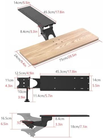 Under Desk Adjustable Keyboard Tray, Slide-Out Keyboard Platform, 360° Swivel, Pull Out and Tilt Computer Keyboard and Mouse Holder, Office Ergonomic Keyboard Drawer(Natural,24x75cm/9.4x29.5in)