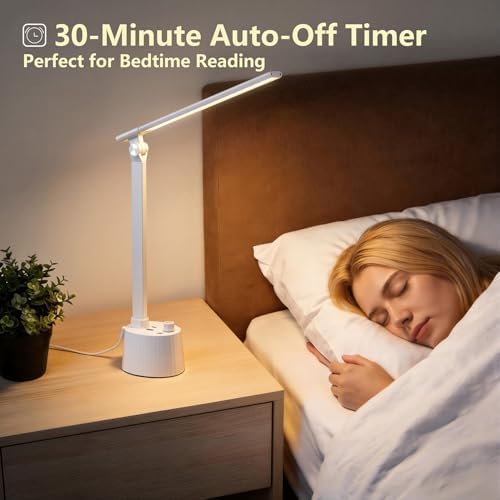 BOHON Small Desk Lamp with USB C Charging Port 5 Colors Stepless Dim White