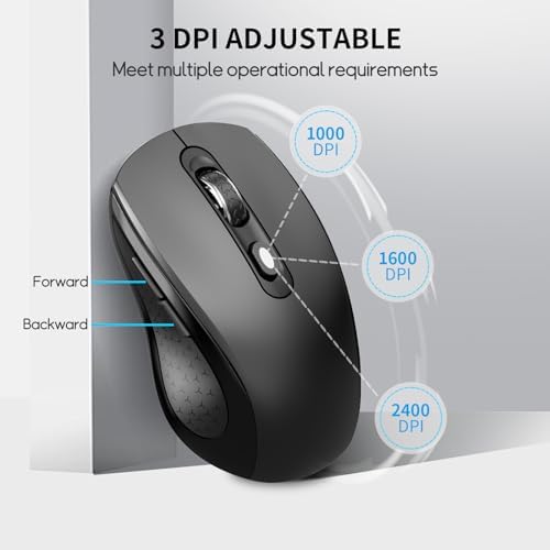 Ergonomic 6 Button Silent Wireless Side Key Mouse Black No Light