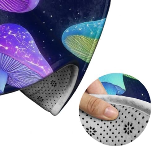 Men's Large Home Decor Mat, Soft Round Yoga Carpet, Non Slip Machine Washable Home Office Circle Rug Neon Mushrooms