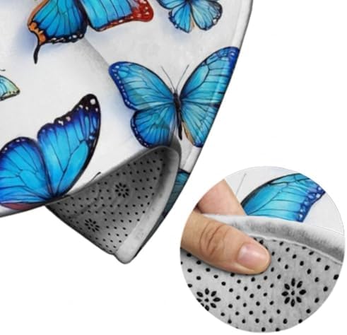 Large Machine Washable Circular Rugs, Home Decor Round Mat for Living Room Sofa Office Blue Butterfly Art