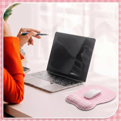 Sabary Pink Gingham Mouse Pad with Wrist Rest Checkered Mouse Pad