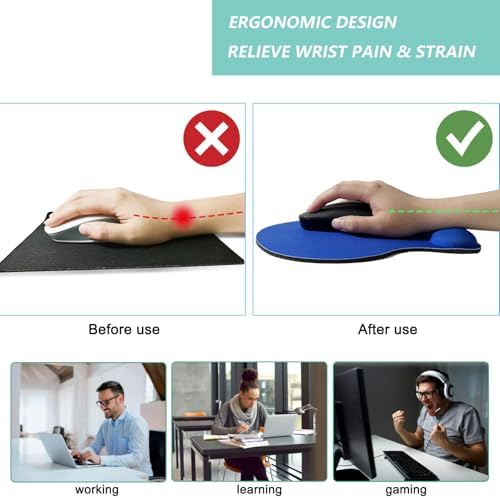 Mouse Pad with Wrist Support, Ergonomic Mouse Pads with Memory Foam Wrist Rest, Easy Typing Pain Relief, Comfortable Home Office Computer Wrist Support Pads for Working Studying Gaming, Blue