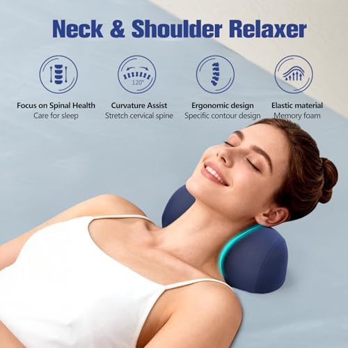 COMFYTHERA Small Neck Stretcher Pillow for Pain Relief, Soft Cervical Traction Device Neck Mild Support Pillow Memory Foam Cervical Neck Orthopedic Pillow for Tension Muscle Relax Relief (Dark Blue)