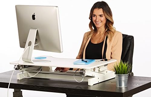 32" Wide White Standing Desk | Desk Riser Classic Stand Up Desk | 32 in Wide Fits 2 Monitors with Retractable Keyboard Tray (White, 32" Wide)