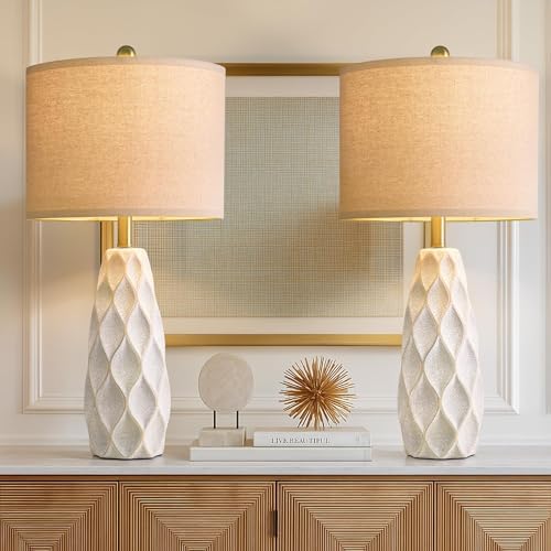 27.5" Ceramic Table Lamps for Living Room Bedroom Lamps Set of 2 Modern