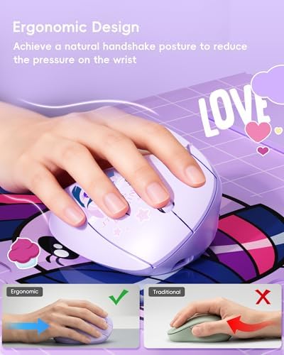 My Little Pony Ergonomic Vertical Mouse, VM01 Dual-Mode (2.4GHz/Bluetooth) Wireless Silent Mouse with LED Battery Indicator, 6 Buttons Silent Clicking Mouse for Wrist Comfort, PC, Laptop, Mac (Purple)