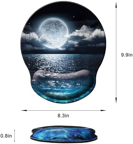 Mouse Pad with Wrist Support, Ergonomic Mouse Pad with Memory Foam Wrist Rest Cushion, Non-Slip Rubber Base Gaming Mice Pad for Home Office Computer Laptop, Moonlit Night