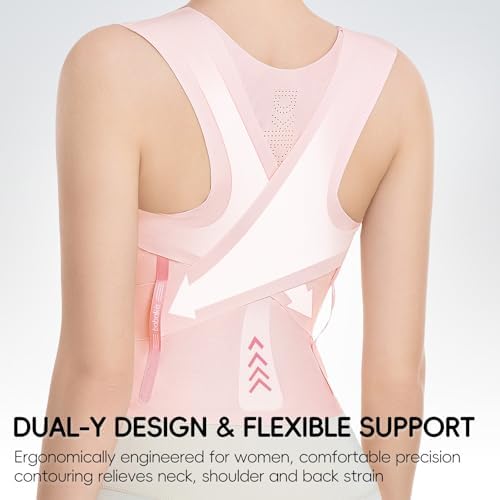 babaka Posture Corrector for Women, Invisible Lightweight Adjustable Back Brace for Upper and Lower Back Pain Relief, Hunchback, Hump, Scoliosis, Thoracic, Spine Corrector Under Clothes (Pink, Large, Waist: 35''-42'')