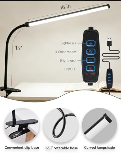 2 Pack LED Clip On Reading Light,Desk Lamp with Clamp,Clip On Table Light Bar,Curved Monitor Light Bar for Home Office,Bedside Bedroom Lamp,Dormitory Study Light,Workbench Task Lighting