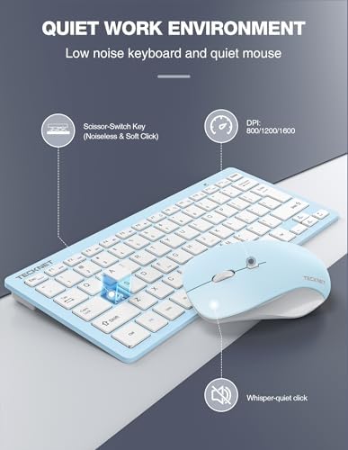 TECKNET Wireless Keyboard and Mouse Combo, Mini Cordless Computer Keyboard and Mouse Set 2.4GHz, Silent Adjustable 1600 DPI, Quiet Click, Lag-Free for Computer, Laptop, PC, Windows, Mac, Chrome OS