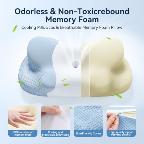 XIEEAOZEE Cervical Pillow for Neck and Shoulder Pain Relief, Blue