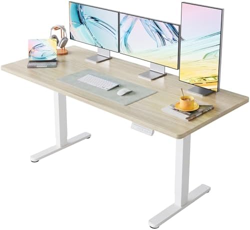 HUANUO 63x28 Inch Electric Standing Desk, Height Adjustable, Light Walnut