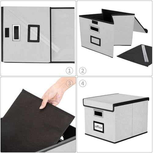 File Organizer Box with Lids, Collapsible File Folder Organizer