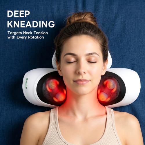 Upgraded 3-in-1 Neck Massager Pillow with Heat, Portable Cordless Neck Massager for Pain Relief Deep Tissue, Rechargeable Pillow Massager for Neck & Shoulder Relaxation (Gray)
