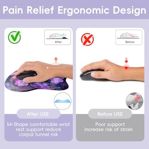 Wrist Support Mouse Pad Anti Slip Rubber Wrist Rest Mousepad 9in X 8in Small Desktop Notebook Mouse Mat for Working and Gaming (M-Purple Butterfly)