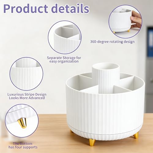 Camelmother 360°Rotating Pen&Pencil Holder For Desk With 5Slots Cute Office