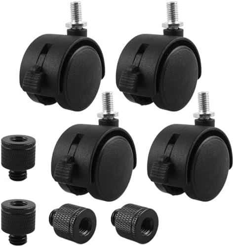 HOWDIA 4 Pcs M8×1.25 Thread (with 3/8 Adapter Nuts) 1.5" Swivel Caster Wheels with Brake, Light-Duty Casters Replacement for Carts/Small Furniture, Fits Metric M8 & Imperial 3/8, (30kg Total, 4-Pack)