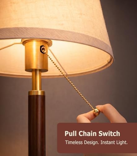 JOOFO Mid Century Wood Table Lamp with Pull Chain, Bedside Lamp.